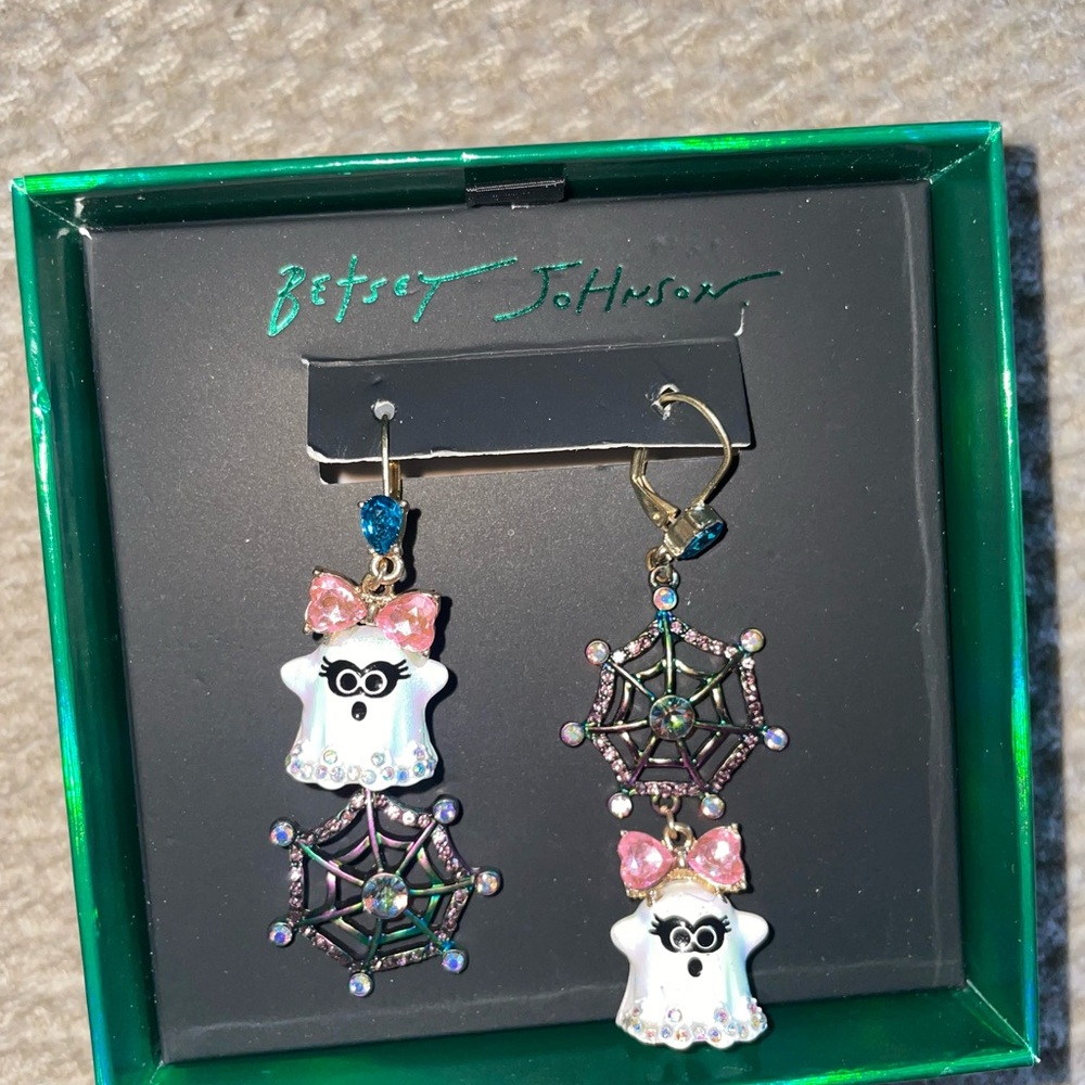 Betsey Johnson Pink Bow Ghost Earrings